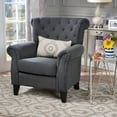 thumbnail image 3 of EUROCO Accent Chair, Fabric Single Seat Arm Chair with Rolled Arms, Tufted Backrest and Wooden Legs, Modern Side Chairs for Living Room, Bedroom, Office, Cafe, Dark Gray, 3 of 8