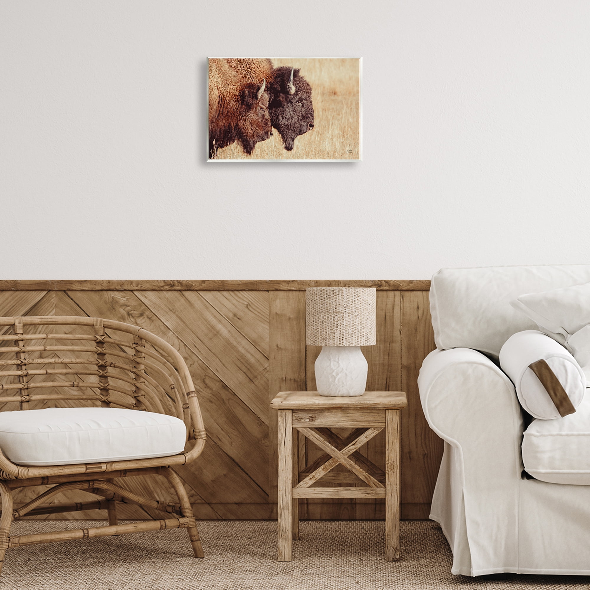 Stupell Industries Bison Pair in Countryside Animals Photography Unframed Art Print Wall Art, 15 x 10