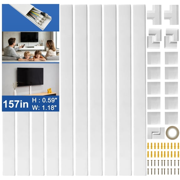 157 Inch Cable Concealer Wall Cord Cover Kit, PVC Wire Hider for Wall, Self‑Adhesive Cable Raceway, Cord Management System to Hide TV Wires, Cables Organizer for Home Office