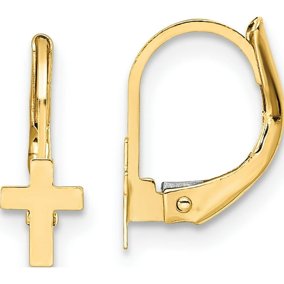 14K Yellow Gold Madi K Polished Cross Leverback Earrings (12 X 4.5) Made In United States gk1112