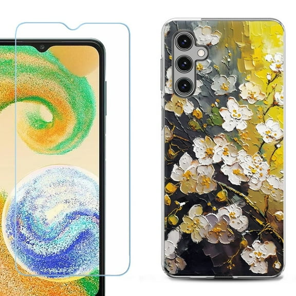 OneToughShield ® Compatible with Samsung Galaxy A25 5G, Shockproof Phone Case, with Tempered Glass Screen Protector - Plum Flower