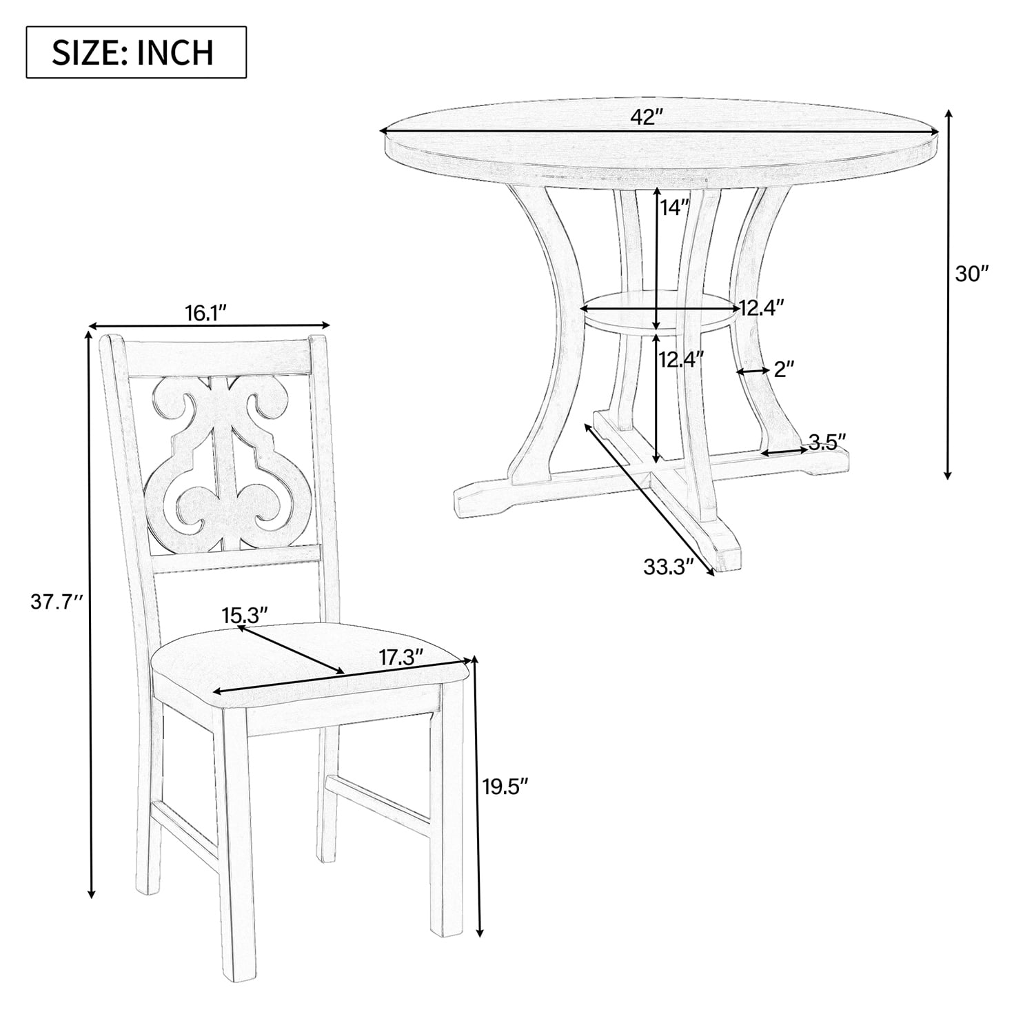 Kepooman 5-Piece Round Dining Table and Chair Set, Dining Table Set for Dining Room, Compact Kitchen Table Set for Home, Gray Kepooman 5-Piece Round Dining Table and Chair Set, Dining Table Set for Dining Room, Compact Kitchen Table Set for Home, Gray