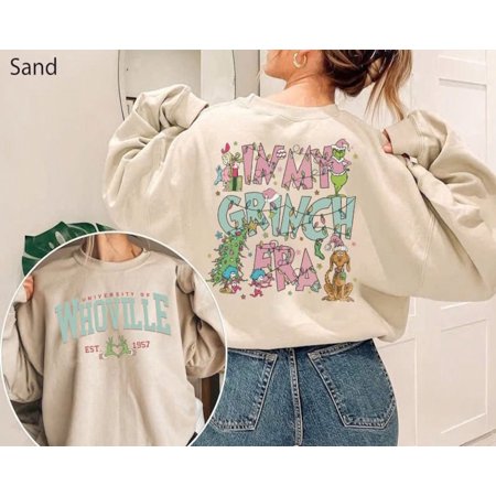 Retro Whoville University Grinch Sweatshirt, In My Grinch Era Shirt, Christmas Sweater, Ash Grey Color, Size S