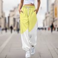 thumbnail image 2 of Women's Color Block Sports Pants, Elastic Drawstring Waist Casual Trousers, Side Pocket Jogger Pants, Soft Comfortable Athletic Wear, Colorful Pattern Lounge Pants Yellow S, 2 of 9