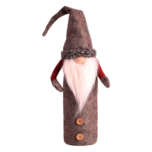 Bewildely Funda para botella de vino de Navidad, felpa larga, Rudolf, manga a prueba de polvo, telas no tejidas, sombrero de piezas, fundas Kits de decoración para fiestas Gris