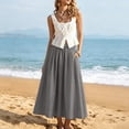 thumbnail image 5 of Summer Skirt for Women with Pockets Boho Style High Waisted Midi Skirt Flowy A-Line Skirt, 5 of 5