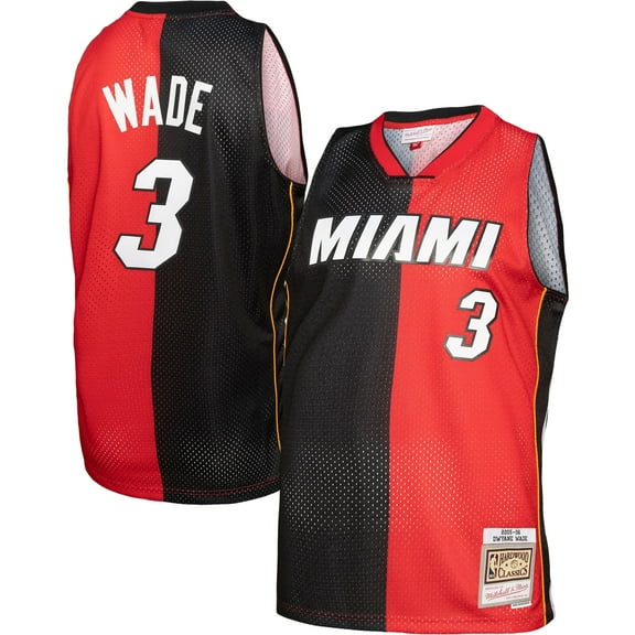 Men's Mitchell & Ness Dwyane Wade Black/Red Miami Heat Big & Tall Hardwood Classics 2005/06 Split Swingman Jersey