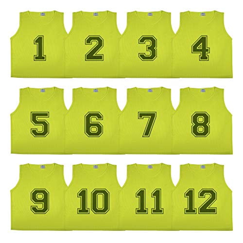 12 YELLOW SCRIMMAGE VESTS SOCCER FOOTBALL BASKETBALL CHILD YOUTH ADULT PINNIES 