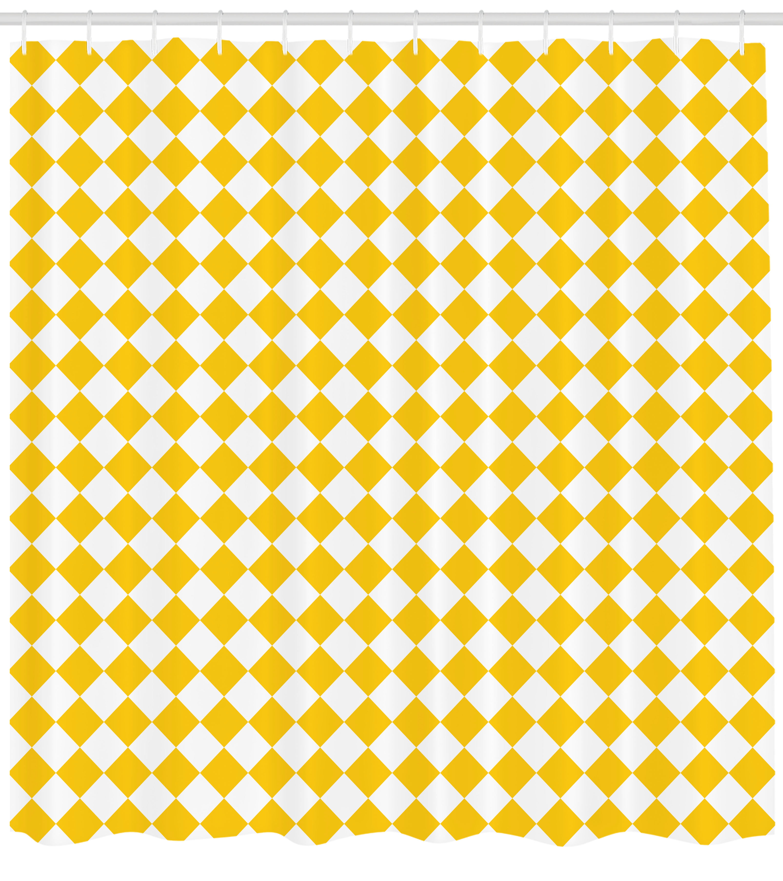 Yellow and White Shower Curtain, Diagonal Checkered Old Fashioned Retro ...