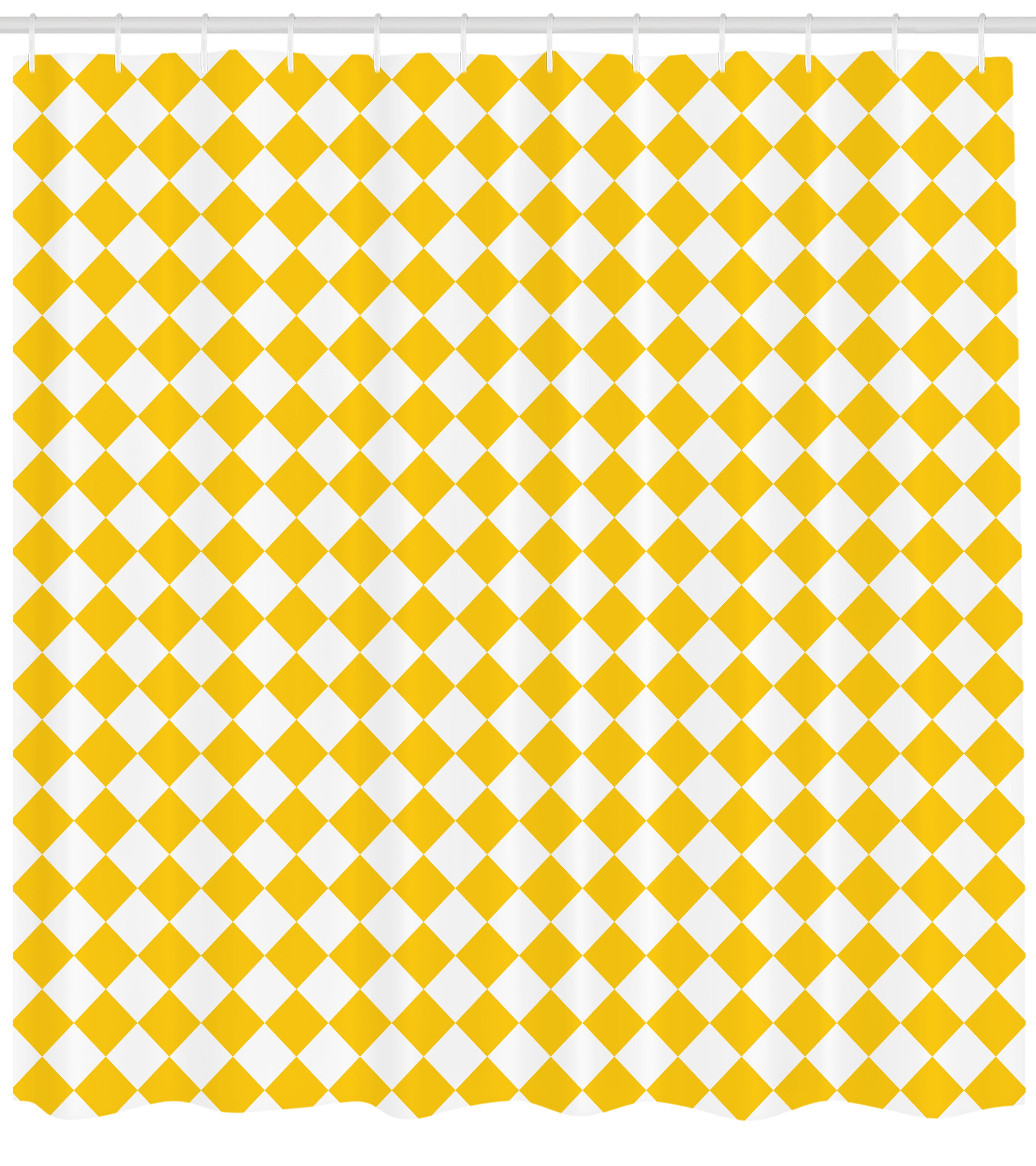 Yellow and White Shower Curtain, Diagonal Checkered Old Fashioned Retro