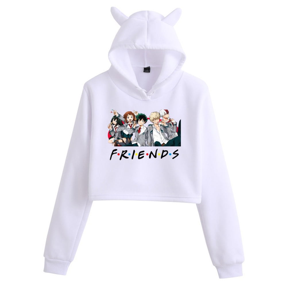 JMSUN Anime My Hero Academia Friends Pullover Hoodie Merch Hoodies Sweatshirts for Girls Cat Ear Crop Top Hoodie Youth