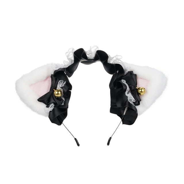 Aro de pelo Tocado de orejas de gato esponjoso, diadema de cinta de Lolita, adorno para el cabello, accesorio para el cabello, diadema de encaje con orejas de gato para niñas y mujeres