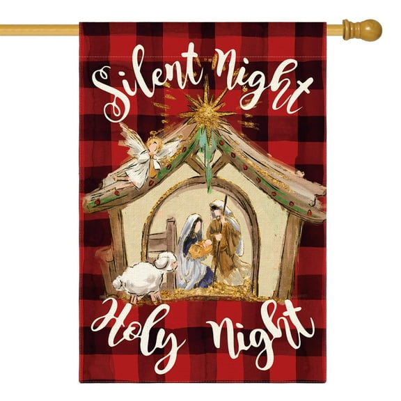 Buffalo Plaid Nativity House Flag 28x40 Inch Double Sided, Christian Winter Yard Outdoor Decorative Flag