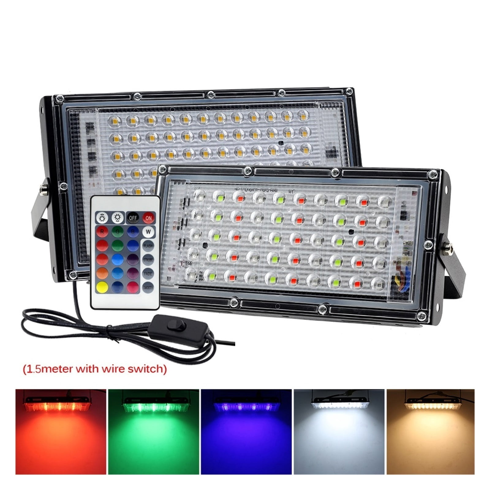 50W 100W LED RGB Flood Light IP65 Waterproof Outdoor Reflector Led Spotlight Landscape Lighting With Remote Control ,Brings Out Natural Colors