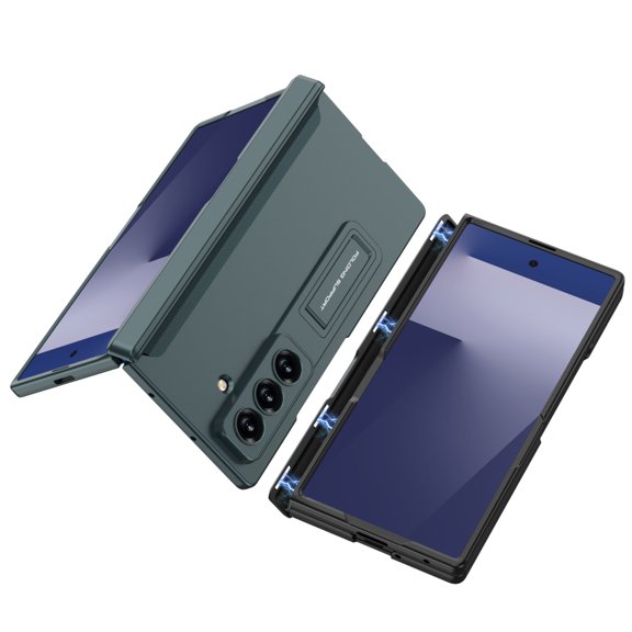 For Samsung Galaxy Z Fold 7 Case, Allytechgroup Rugged Acrylic Non-Slip Frame Anti-Scratch Invisible Shockproof Magnetic Hinge Protection Kickstand Bumper Cover Case for Women Men, Green