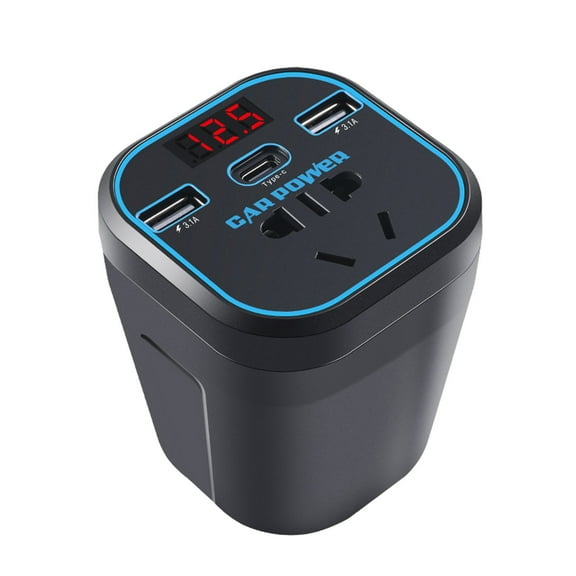 Momihoom 150W Car Power Inverter with Type-C Fast Charge, LED Display, and Dual Voltage Output