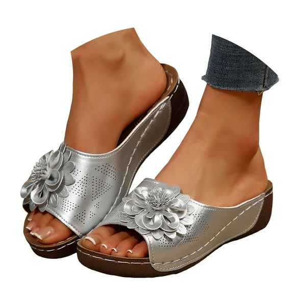 Dakaela Flowers Orthopedic Sandals for Women Arch Support Wedge Slides Shoes Comfort Walking Slippers