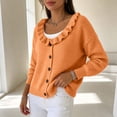 thumbnail image 5 of thefmos Women's V Neck Button Front Knit Cardigan Long Sleeve Scalloped Trim Solid Color Casual Outerwear Trendy Fall Winter Clothes, Orange XL, 5 of 6