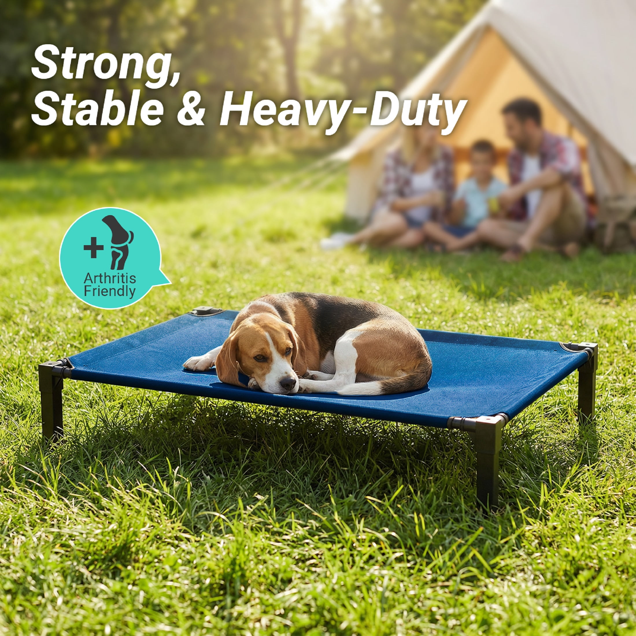 Elevated Dog Bed, Cooling Raised Bed, Portable&No-Slip for Outdoor or Indoor Use, Navy, Large, 51"L x 36"W x 9.3"H