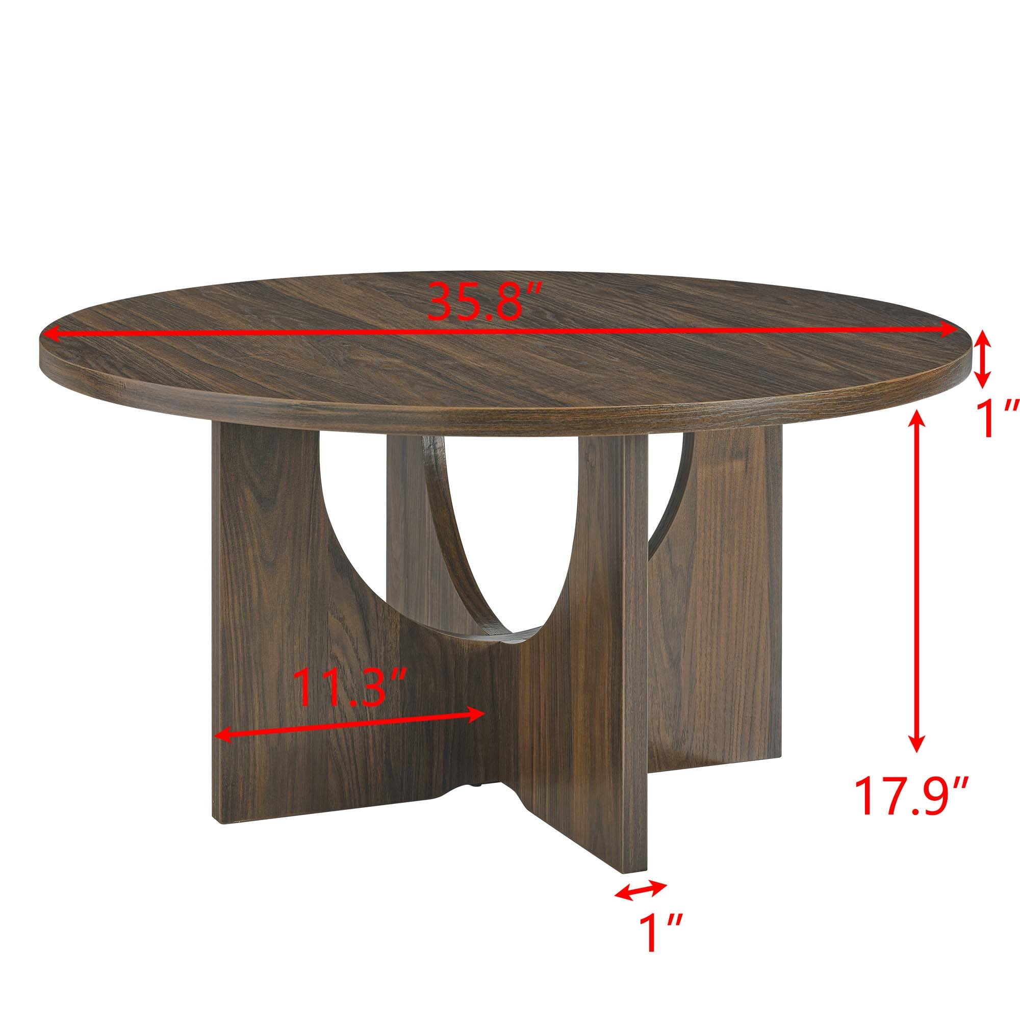 Round Coffee Table,Nordic Style Solid Wood Coffee Table with Wood Leg,Natural Walnut