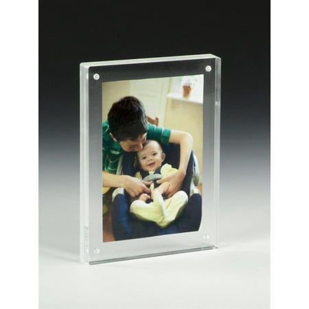 Acrylic Photo Holders - Set of 2, Clear Box Frames with Magnetic Enclosures for 5x7 Prints, for Countertop Use, Magnetic Photo Holders, Landscape and Portrait - Clear Acrylic (PFBM5070)