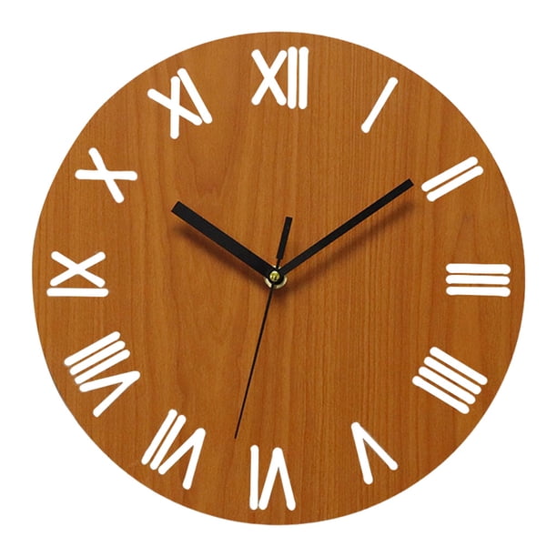 Reloj de pared de madera retro nórdico para pasillo, sala de estar, decoración de madera maciza, silencioso Números romanos
