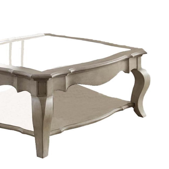 Southwestern Coffee Table - Wood & Glass Design with Storage Shelf - 42" Wide Living Room Table