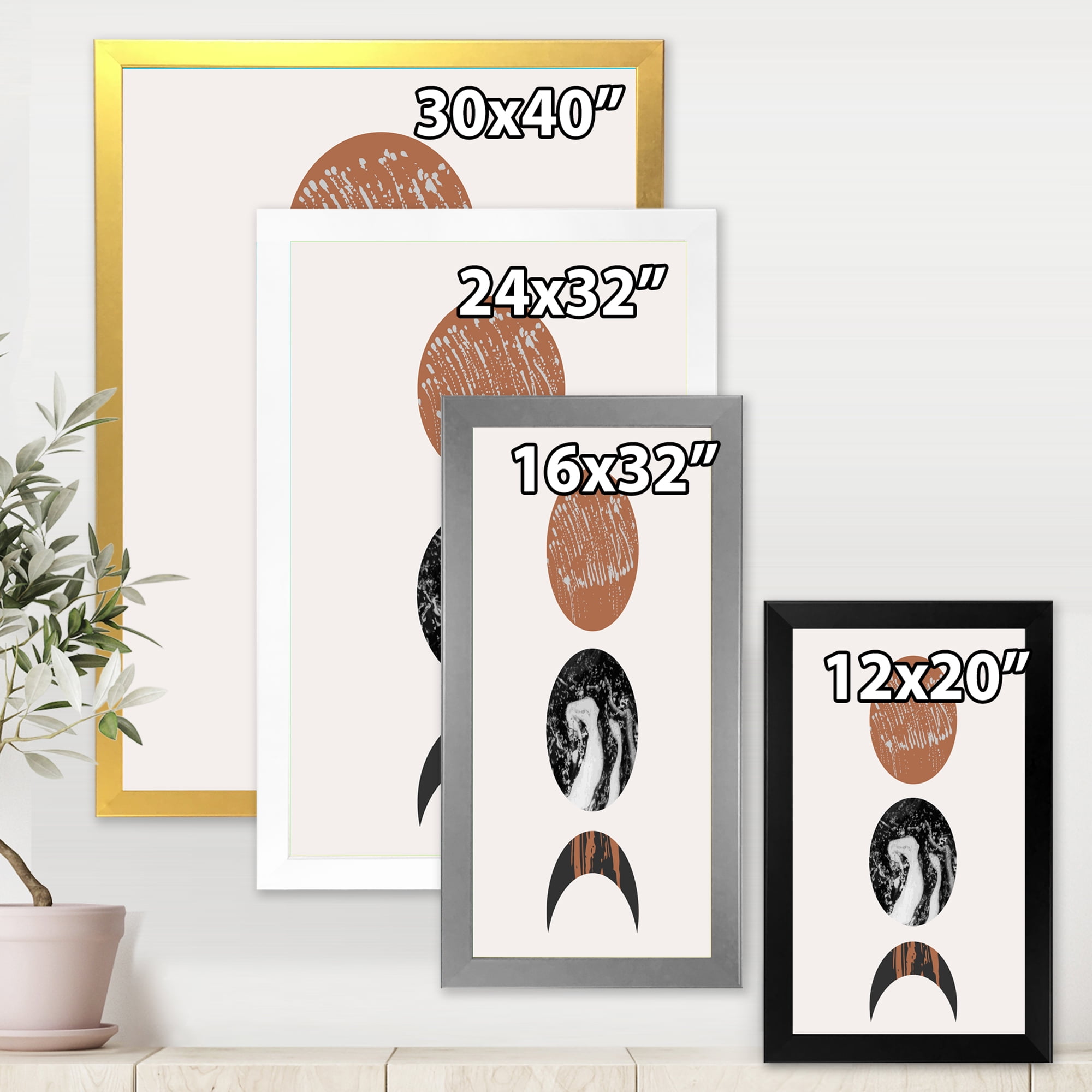 Designart 'Retro Shapes Abstract Moons and Suns' Modern Framed Art Print