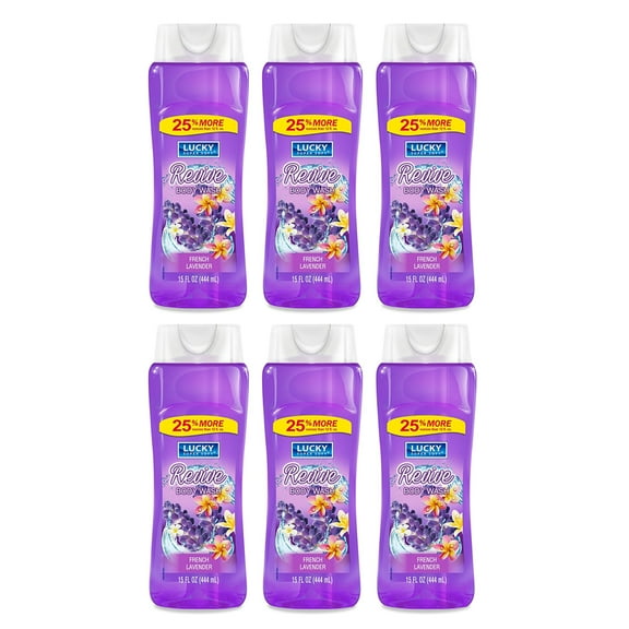 Lucky Super Soft Revive Body Wash. Soothing and Moisturizing. French Lavender Fragrance. 15 fl.oz / 444 ml. Pack of 6