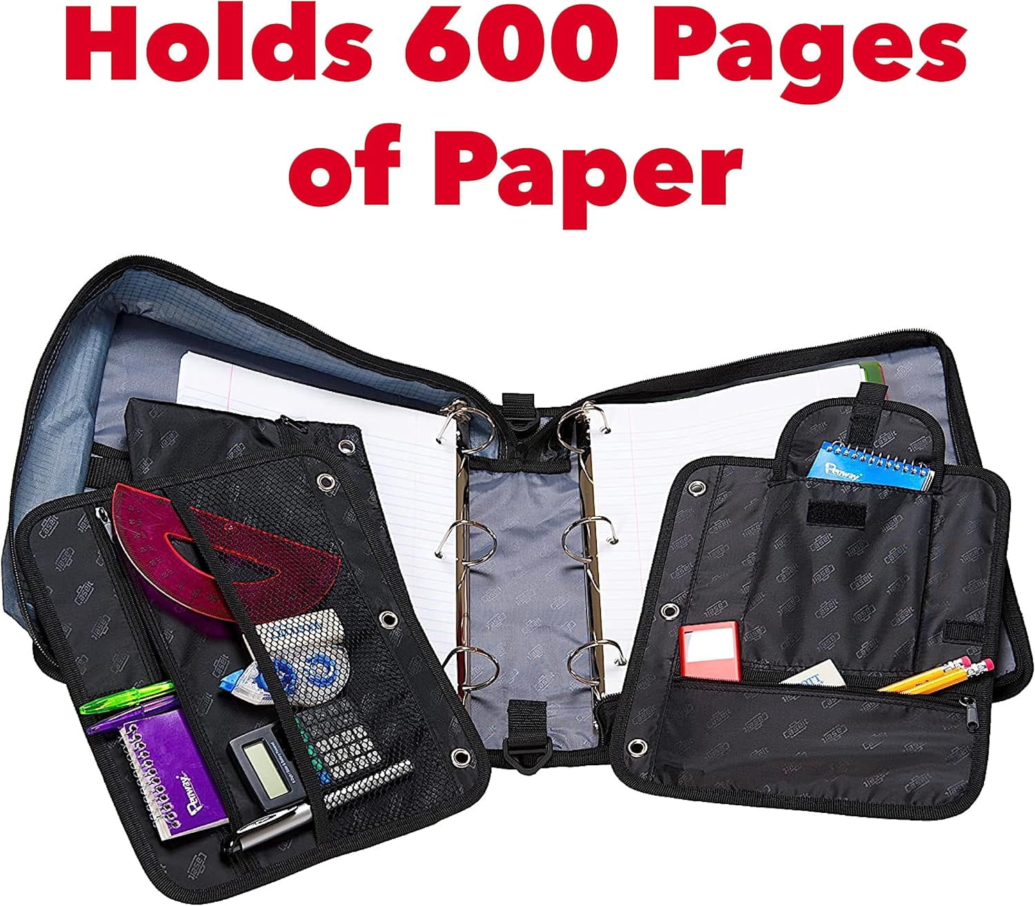 Case-it The Dual 2-in-1 Zipper Binder - Two 1.5 Inch D-Rings - Includes Pencil Pouch - Multiple Pockets - 600 Sheet Capacity - Comes with Shoulder Strap -Dual-101, Fire Engine Red