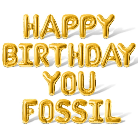 Letter Balloons - HAPPY BIRTHDAY YOU FOSSIL 16" Inch Alphabet Letters Foil Mylar Balloon Senior Birthday Party Banner (Gold)