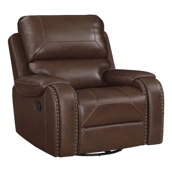 Lexicon Newnan Faux Leather Swivel Glider Manual Reclining Chair in Brown