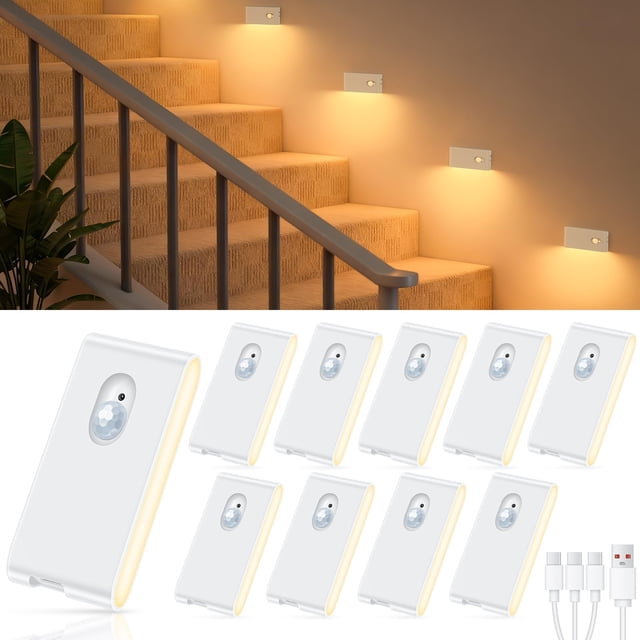 Luz nocturna con sensor de movimiento recargable WILLED, pack de 10