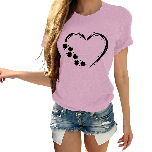 Pxiakgy Vente Chaude! T-Shirt Trèfle de la Saint-Patrick pour Femmes Chanceux Irlandais Manches Courtes T-Shirt Graphique Trèfle Mode Décontractée Imprimé Amour Col Rond Manches Courtes T-Shirt