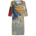 thumbnail image 4 of Pntutb Robe de Mode pour Femmes Robe à Manches 3/4 Mode Fleurs Imprimées Taille Robe d'Été Col en V Longueur Genou, 4 of 5