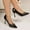 Black, variant on Women's Wide Width Patent Leather Pointed Toe Pumps, Stiletto Heels with Gold Horsebit Detail, Sexy Dress Shoes for Office & Party, Black/Nude