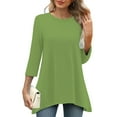 thumbnail image 2 of Yubnlvae Green Casual Loose Round Neck Mid Length Sleeve Ladies Top Asymmetrical, Xxl, 2 of 4