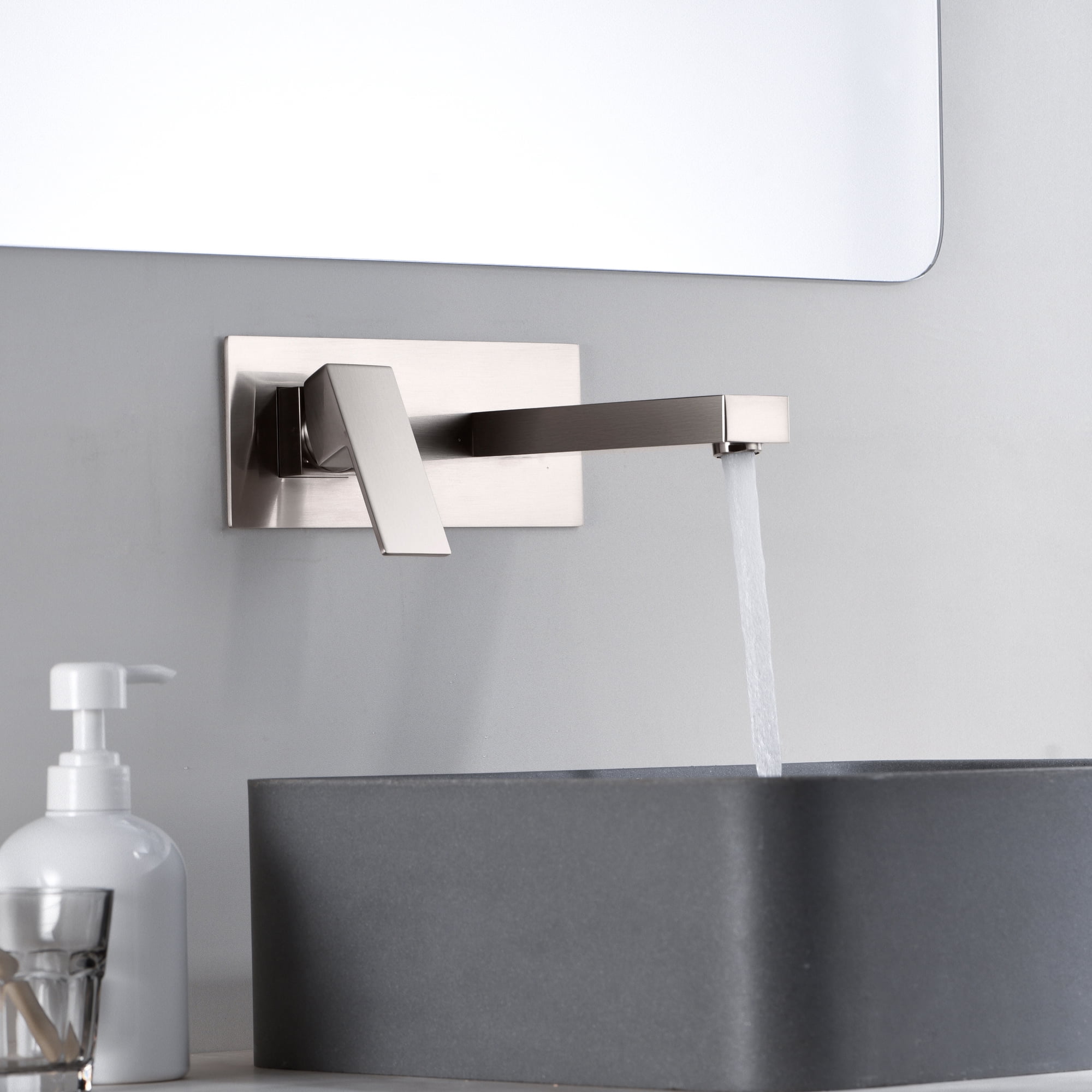 Sumerain Brushed Nickel Bathroom Faucet Wall Mount Lavatory Sink Faucet with Rough-in Valve, Left-Handed Single Handle