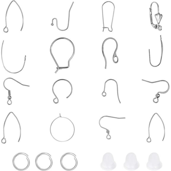 328pcs Earring Making Kits 16 Styles Stainless Steel Earring Hooks & Jump Rings & Plastic Earring Nuts Ear Wire French Wire Earring Parts