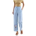 thumbnail image 2 of Cagogo Women's Floral Wide Leg High Waisted Trousers with Pockets Casual Vacation Ankle Pants Loose Elastic Waist Palazzo Summer Beach Travel Trousers, Sky Blue L, 2 of 7