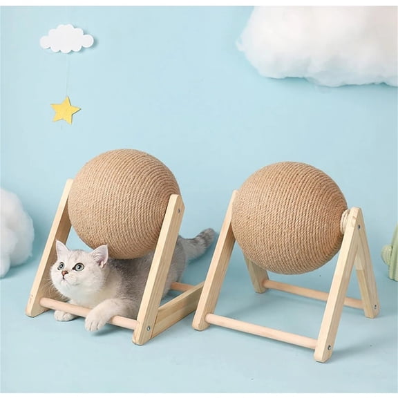 Cat Scratcher Cat Toy Wooden Cat Scratching Ball With Sisal Rope, Durable Cat Scratching Post For Cats, Grinding Claws, Interactive Play, Indoor Cat Use
