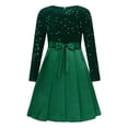 thumbnail image 4 of iiniim Girls Glittery Sequin Party Gown Round Collar Long Sleeve High Waist Belted Pleated Dress Green 4, 4 of 6