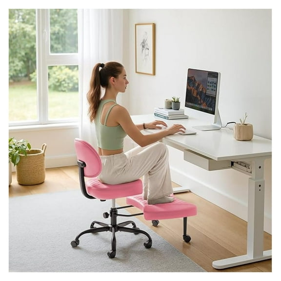 Ergonomic Criss Cross Legged Office Chair with Wheels, 360°Swivel Adjustable Height Kneeling Desk Chair