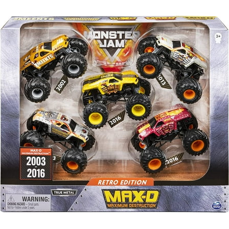 Monster Jam, Official Retro Edition Max-D 5-Pack of 1:64 Scale Monster Trucks, Kids Toys for Boys and Girls Ages 3 and up