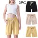 thumbnail image 1 of Odeerbi 2-10 Años Niños Niñas 3 Pcs Verano Algodón Lino Pantalones Cortos Entrenamiento Deportivos Cortos Lindo Color Sólido Pantalones Cortos Suaves Respirables, 1 of 9