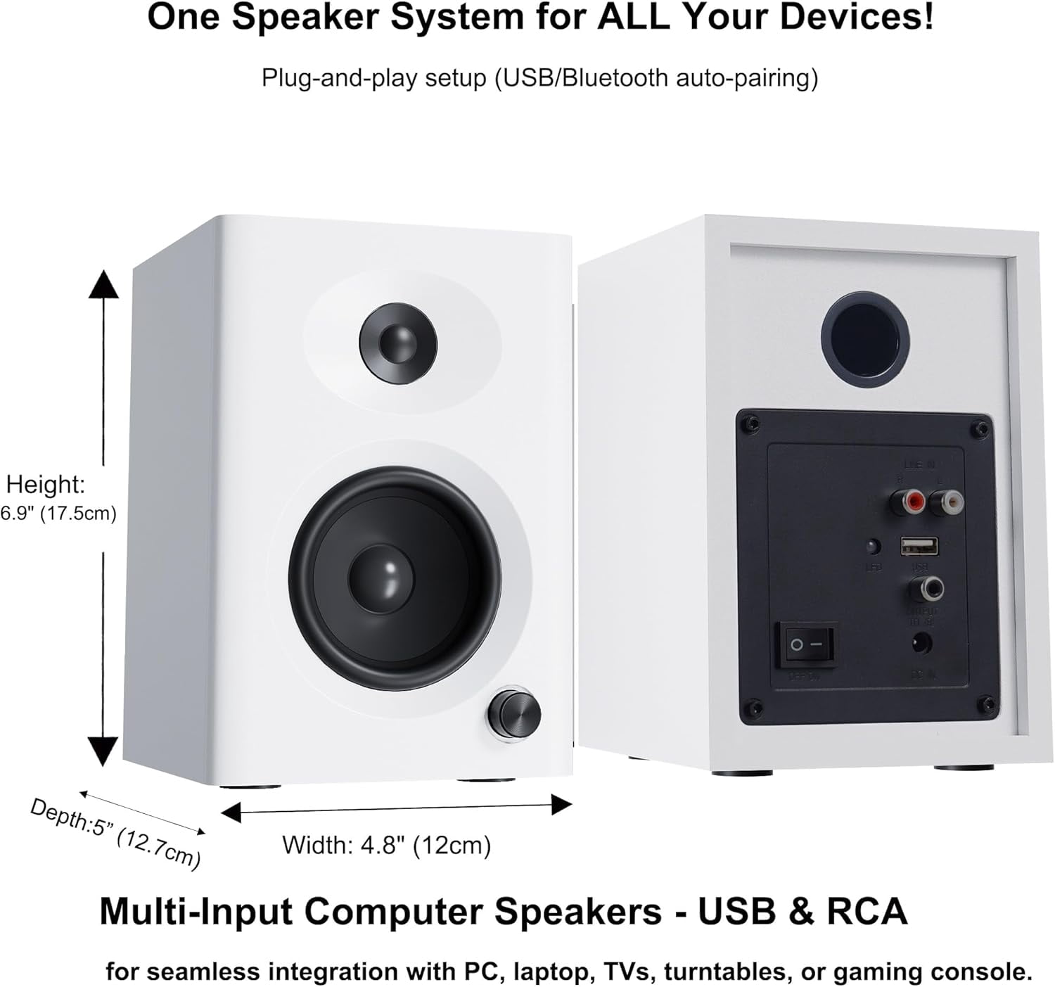 Computer Speakers for Desktop PC,  Bluetooth Surround Sound Speakers with Bass, Compact Powered Bookshelf Speakers for Office, Monitors, Laptop, Gaming, TV,