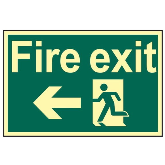 Scan - Fire Exit Running Man Arrow Left - Photoluminescent 300 x 200mm