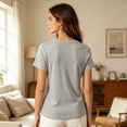 thumbnail image 5 of SSZMDLB Women T-Shirts Short Sleeve Scoop Neck Summer Tops Basic Tee Shirt Comfy Casual Everyday Wear Workout Clothes, Gray L, 5 of 5