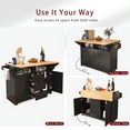 thumbnail image 6 of 55.7'' Large Kitchen Island with 2 Drop Leaf,, Rolling Kitchen Cart on 5 Wheels with Power Outlet, Folding Storage Dining Table with Spice & Towel Rack , 3 Drawers, for Kitchen, Dining Room, Black, 6 of 9