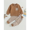 thumbnail image 2 of Bagilaanoe 2PCS Toddler Baby Boy Long Pants Set Checkerboard Print Long Sleeve Sweatshirt Pullover Tops + Drawstring Sweatpants 6M 12M 18M 24M 3T Kids Casual Sweatsuits, 2 of 8